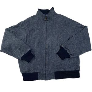 Pendleton Jacket Wool Bomber Coat Satin Lined Herringbone Navy Vintage Mens XL